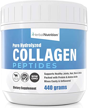 Collagen Peptides Powder Hydrolyzed Amino Acids for Skin Hair Nails and Joint Health, Keto Paleo Friendly Non GMO Gluten Free Plus Free Shipping