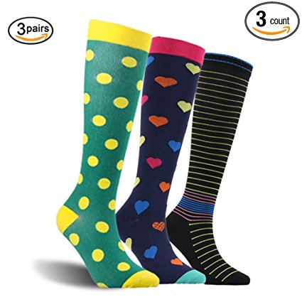 Compression Socks For Women & Men 20-30 mmHg - 3 Pairs - Best Knee High Socks For Athletic, Running, Medical, Pregnancy, Crossfit , Travel, Shin Splints .