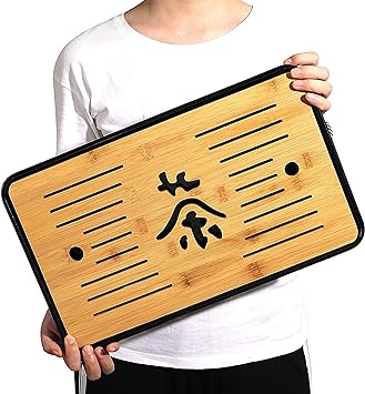 Bamboo GongFu Tea Tray Large Chinese Gongfu Tea Table Tray with Water Storage Tray Great Gift and for Home, Office (17"x10.5"x1.5")