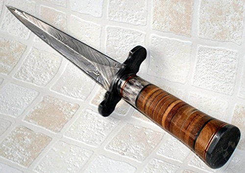 RAM-79, Handmade Damascus Steel 12 Inches Dagger Knife – Leather sheet Handle with Damascus Steel Guard