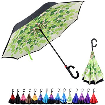 Dryzle Auto Open Reverse Folding Rain & Sun Umbrella – Best UV and Windproof Umbrellas for Women and Men - Unique C Hook Handle for Sports & Golf