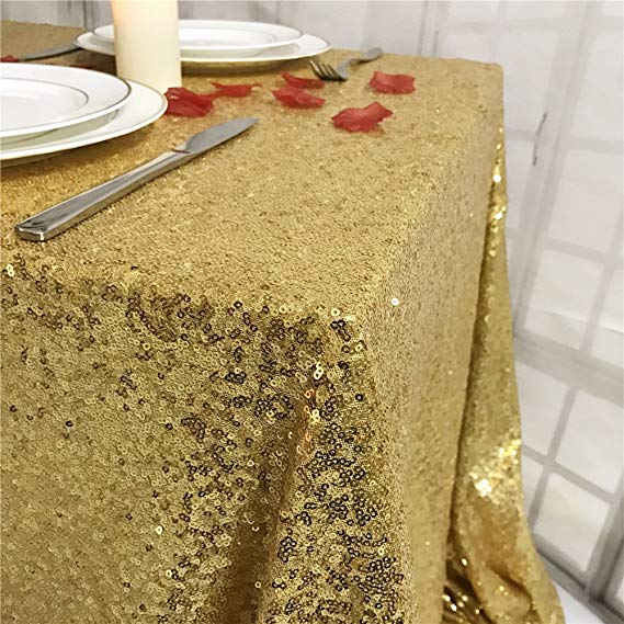 TRLYC 55"X55" Seamless Gold Sequin Tablecloth Sparkly Shimmer Decoraiton Tablecloth Overlay for Weeding Party