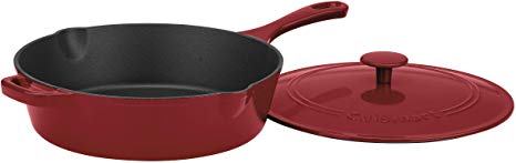 CUISINART Chef's Classic Enameled Cast Iron 12-Inch Chicken Fryer with Cover, Cardinal Red