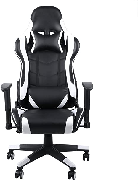 Gaming Chair Racing Office Computer Ergonomic Video Game Chair Backrest and Seat Height Adjustable Swivel Recliner with Headrest Lumbar Pillow (whitea)