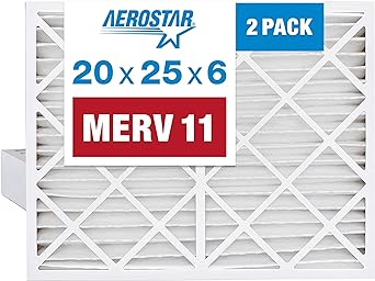 Aerostar 20x25x6 MERV 11 Replacement Pleated Air Filter for Aprilaire Space-Gard 2200, 2 Pack (Actual Size: 19 3/4" x 24 1/4" x 6")