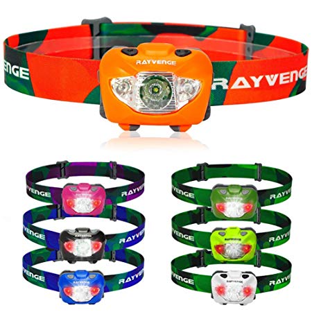 RAYVENGE T3A LED Headlamp with Red Light - Lightweight headlamp Flashlight for Running, Hiking, Camping - Best Headlamps with 3 AAA Batteries, 168-Lumen, Waterproof, Long Battery Life