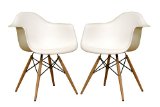 Baxton Studio Fiorenza White Plastic Armchair with Wood Eiffel Legs Set of 2