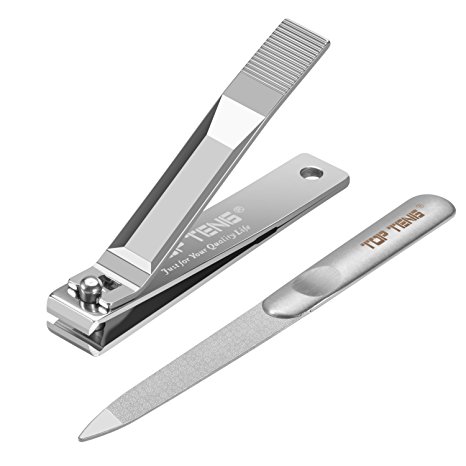 TOP TENG® Nail Clippers with an Independent Nail File in Gift Box - Fingernail   Toenail - Perfect Nail Cutter Combo for Men & Women (Straight Blade)