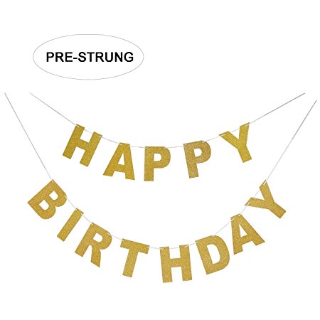 Sparkly Gold Glitter Happy Birthday Banner | Birthday Party Decorations | Gold Happy Birthday Sign | Gold Party Supply