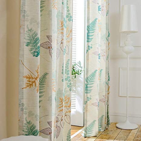 VOGOL(2 Panels Herbs Printed Natural and Elegant Faux Linen Grommet Curtains Drapes for Bedroom/Living Room, Window Treatment Panels,52 x 84 Inch