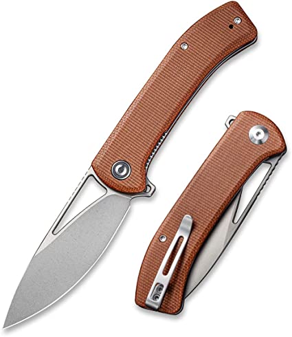 CIVIVI Riffle Folding Pocket Knife - 3.5-Inch Drop Point Blade Camping Hiking Outdoor Knife with Thumb Hole and Flipper opener,Durable Handle,Ball Bearing,S/S pocket clip for EDC C2024A (Brown)