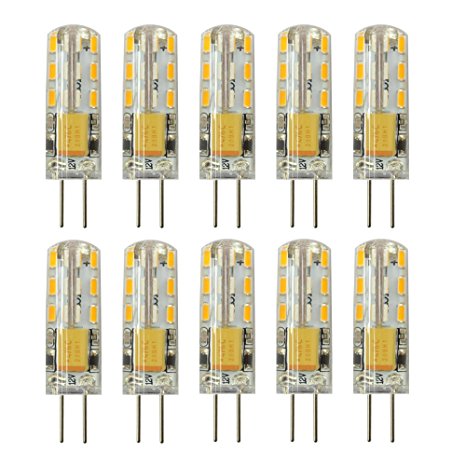 Rayhoo 10pcs G4 Base 24 LED Light Bulb Lamp 1.5 Watt AC/DC 12V 10-20V Non-dimmable Equivalent to 10W T3 Halogen Track Bulb Replacement 360° Beam Angle(Warm White 2800-3200K)