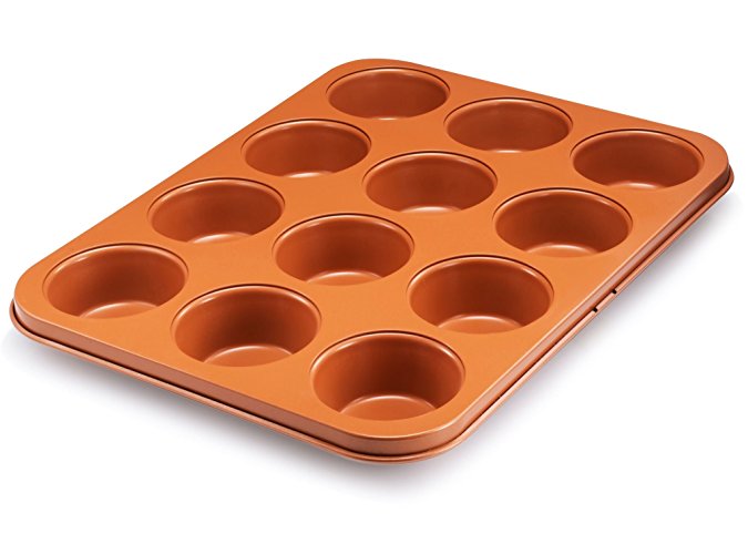 Gotham Steel Ti-Cerama Nonstick Muffin Pan in Grey and Copper, Ceramic Coating | 13.77" L x 10.47" W