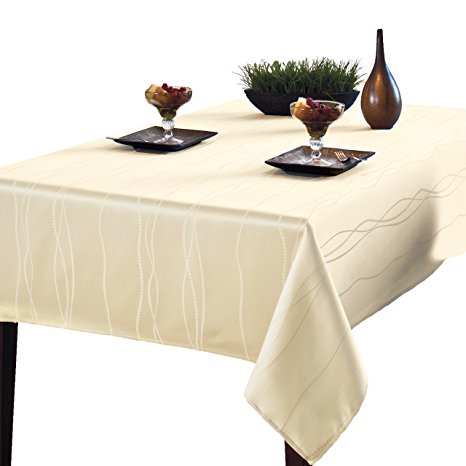 Benson Mills Gourmet Spillproof Fabric Tablecloth, Ivory, 60-inch by 84-inch