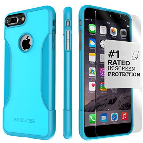 iPhone 8 Plus and 7 Plus Case, SaharaCase Protective Kit Bundled with [ZeroDamage Tempered Glass Screen Protector] Rugged Slim Fit Shockproof Bumper [Hard PC Back] Protection - Oasis Teal