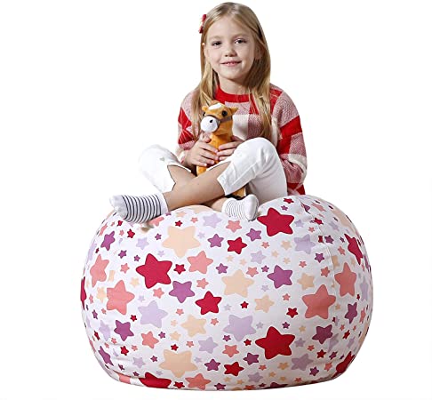 Aubliss Stuffed Animal Bean Bag Storage Chair, Beanbag Covers Only for Organizing Plush Toys, Turns into Bean Bag Seat for Kids When Filled, Premium Cotton Canvas, 38" Extra Large NATA Star