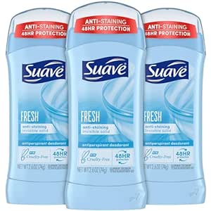 Suave Deodorant for Women, Fresh – Invisible Solid Antiperspirant Deodorant Stick, 48H Protection, 2.6 Oz Ea (Pack of 3)