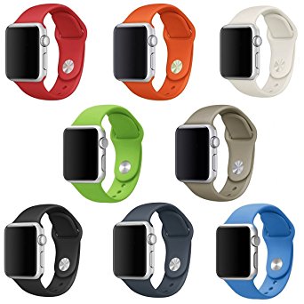 Band for Apple Watch 38mm 42mm, Soft Silicone Sport Strap Replacement iWatch Wristband for Apple Watch Series 3 / 2 / 1, Women Men, Small Large, 8 Pack (42mm Large)