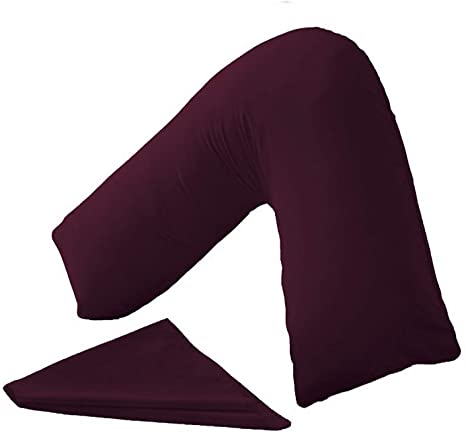 CnA Stores Orthopaedic V-Shaped Pillow Extra Cushioning Support For Head, Neck & Back (Aubergine, V-pillow With Cover)