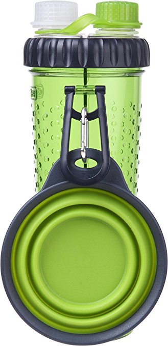 Dexas Popware H-Duo Dual Chambered Hydration Bottle with Collapsible Pet Cup,