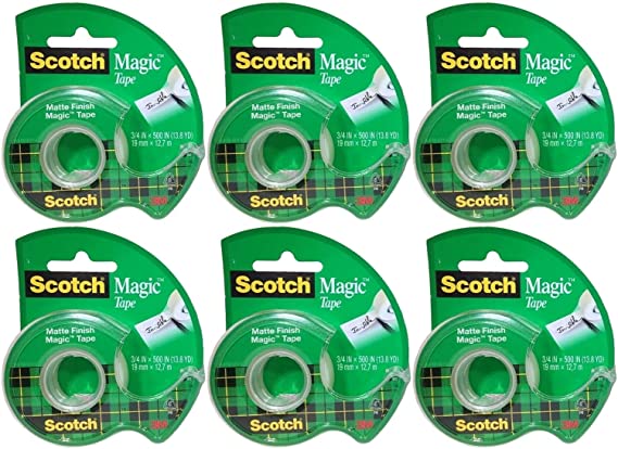 Scotch Magic Tape Invisible Matte Finish 3/4" X 500" (Pack of 6)
