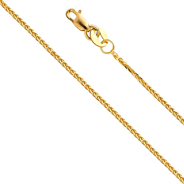 14k REAL Yellow OR White Gold Solid 1mm Braided Square Wheat Chain Necklace with Lobster Claw Clasp