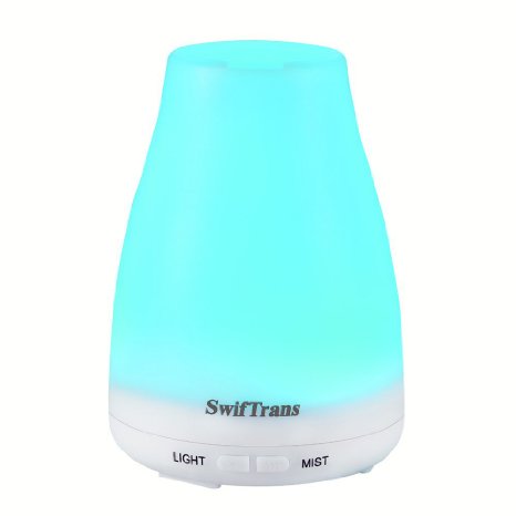 Essential Oil Diffuser, Swiftrans 100ml Aroma Essential Oil Cool Mist Humidifier with Time Setting, Waterless Auto Shut-off and 7 Color LED Lights Changing for Home & Office
