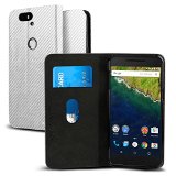 Nexus 6P Case VALKYRIE Nexus 6P Flip Slim Wallet Case For Google Nexus 6P with Card Slot Flip Cover and Stand Feature Fits Huawei Google Nexus 6P Only - White Carbon Fiber