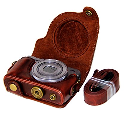 CEARI Detachable Camera Leather Case Protective Bag for Canon PowerShot G9X   MicroFiber Clean Cloth - Coffee