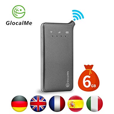 GlocalMe U2 4GLte High Speed Network Mobile Hotspot，Worldwide WiFi Portable Hotspotwith 6GB Data for UK DE IT FR ES，No SIM Card Roaming Charges Travel Pocket WiFi Hotspot MIFI Device (Grey)