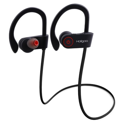 Holigoo Bluetooth Headphones, Bluetooth 4.1 Sport Headset, Sweatproof In-Ear Earbuds, aptX Pure Sound, 8 Hours Play Time for Sport and Gym (Black)