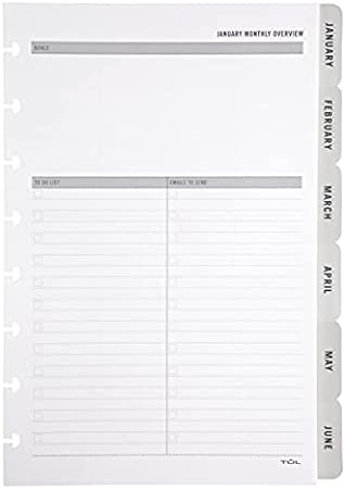 TUL® Discbound Monthly Planner Refill with 12 Tab Dividers, Junior Size, Gray, January to December 2022