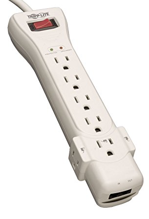 Tripp Lite 7 Outlet Surge Protector Power Strip 7ft Cord Right Angle Plug 2160 Joules Tel & $75K INSURANCE (SUPER7TEL)