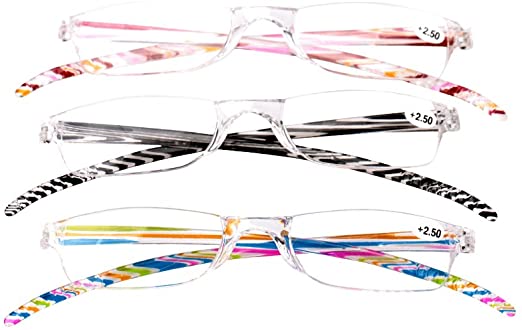 SOOLALA 3-Pair Value Pack Striped Integrated PC Magnifying Reading Glasses