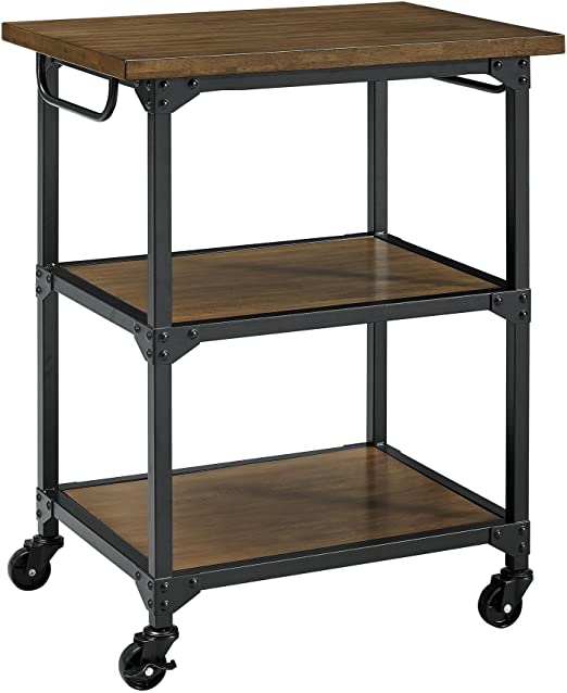 Dorel Living Nellie Multifunction Cart, Kitchen Storage, Rustic Antique Oak/Black, Rustic Oak