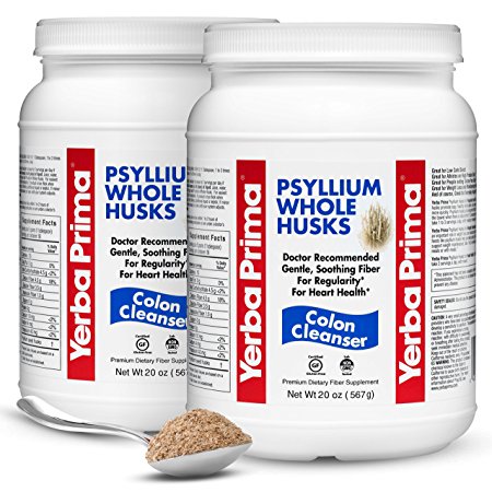 Yerba Prima Psyllium Whole Husks Colon Cleanser – All Natural, Dietary Fiber Supplement for Improved Bowel Regularity, Heart Health & Weight Loss Management – 2 Pack of 20 Onces (Total of 40 Onces)