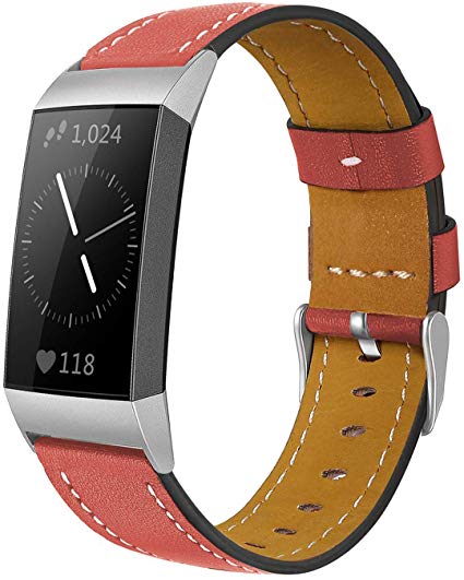 Shangpule Compatible for Fitbit Charge 3 & Charge 3 SE Bands, Genuine Leather Band Replacement Accessories Straps Charge 3 Women Men Small Large