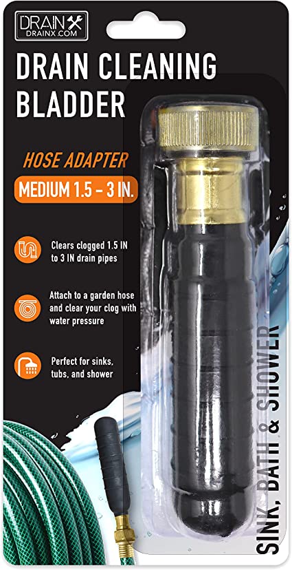 DrainX Hydro Pressure Drain Cleaning Bladder - Fits 1.5" to 3" Drain Pipes - Unclogs Stubborn Blockages in Bathroom Sinks, Shower Drains, Bathtubs, Plumbing Pipes