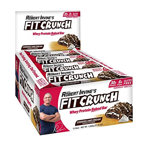 FITCRUNCH Protein Bars | Designed by Robert Irvine | World’s Only 6-Layer Baked Bar | Just 6g of Sugar & Soft Cake Core (12 Bars, Cookies and Cream)