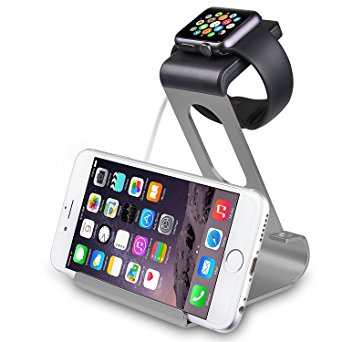 iPhax Apple Watch Stand, Aluminum Stand Charge Station for iWatch [Series 2] and iPhone 7/7plus, 6S, 6plus /iPad (Silver)