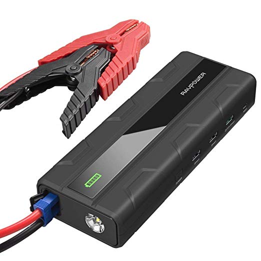 Car Jump Starter RAVPower 1000A Peak Current Quick Charge 3.0 12V 14000mAh (Up to 5L Gas, 3L Diesel Engines) Power Bank with 2.4A iSmart Ports Built-in LED Flashlight Car Battery Booster