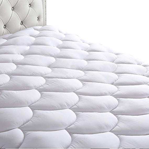 HEPERON Queen Quilted Fitted Mattress Pad Cover Cooling,Multi-Use,Reversible,Overfilled Mattress Topper with 8-21-Inch Deep Pocket,Down Alternative(Queen White)