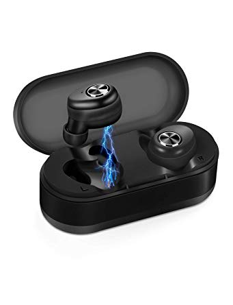 WINTORY Wireless Headphones Bluetooth 5.0 Stereo Earphones In-Ear Earbuds with Deep Bass Built-in Mic Premium Sound for iOS, Android, PC, Gift Box (Black)