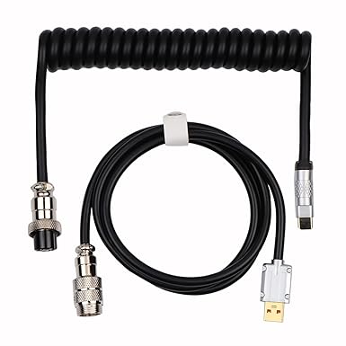 EPOMAKER Puff Aviator Coiled USB Cable, Type C Detachable Mechanical Gaming Keyboard Cable for Win/Mac/Gamers, Suitable for RT100/TH68 PRO/TH80 PRO/TH96/TH80 SE/CIDOO V65. etc(Puff Black)