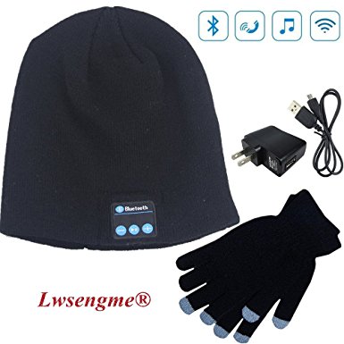 Snow Hat Bluetooth Hat Wireless Bluetooth Headphone Headset Earphone Music Audio Mic Hands-free Call,Christmas Gifts with free Touchscreen Gloves for iPhone(Navy)