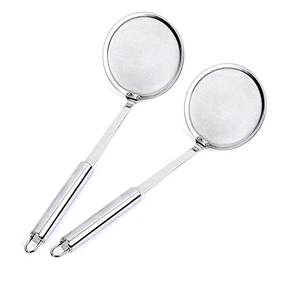 Skimmer Spoon 2 Pack Fat Skimmer Spoon for Hot Pot, Stainless Steel Fine Mesh Strainer for Food Kitchen Cooking， Colander Foam Scoop Filter Skimming Grease Gravy and Foam