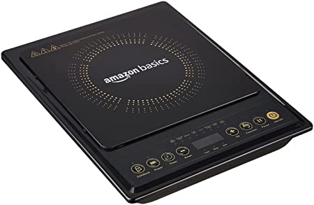 AmazonBasics 1200 Watt Induction Cooktop|Digital Display| 6 preset functions and Timer | Made of Crystal Glass Plate with Premium Finish - Black