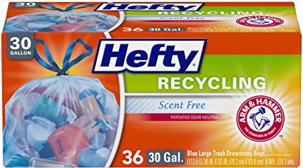 Hefty Recycling Trash Bags (Blue, Drawstring, 30 Gallon, 36 Count)