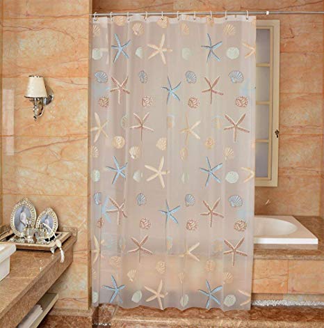 Ufatansy Uforme Sea Star Theme Pattern Shower Curtain Liner Waterproof, 100% Eco-Friendly PEVA Bathroom Curtian Stain Resistant with Rustproof Metal Grommets, Standard Size （72Wx72L）