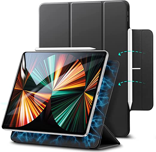 ESR Rebound Magnetic Case Compatible with iPad Pro 12.9 Inch 2021 (5th Generation), Smart Case with Convenient Magnetic Attachment, Auto Sleep and Wake, Pencil 2 Support, and Trifold Stand – Black